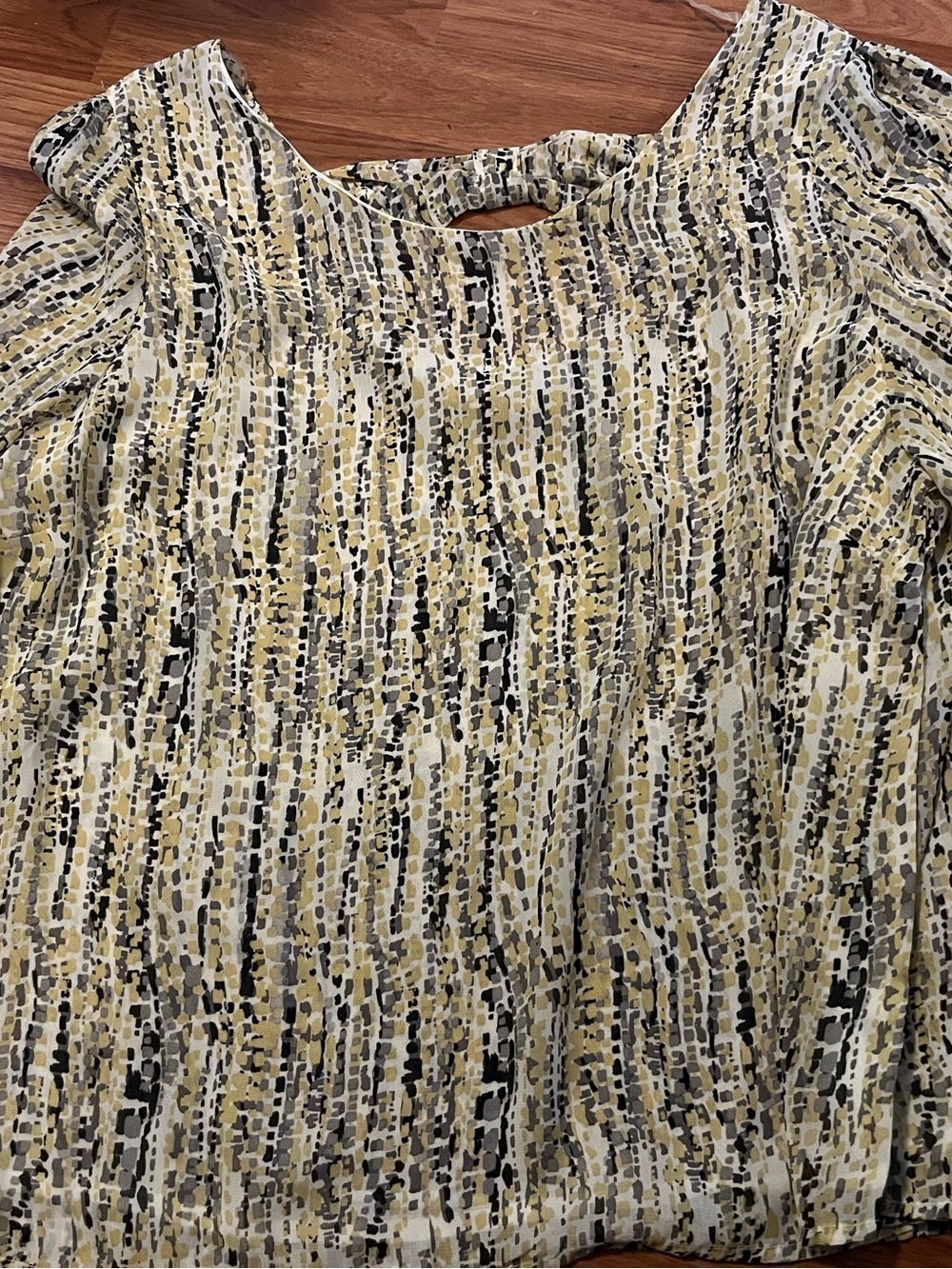 a.n.a Yellow, Black and Gray Abstract Dot-Stripe Short Sleeve Blouse